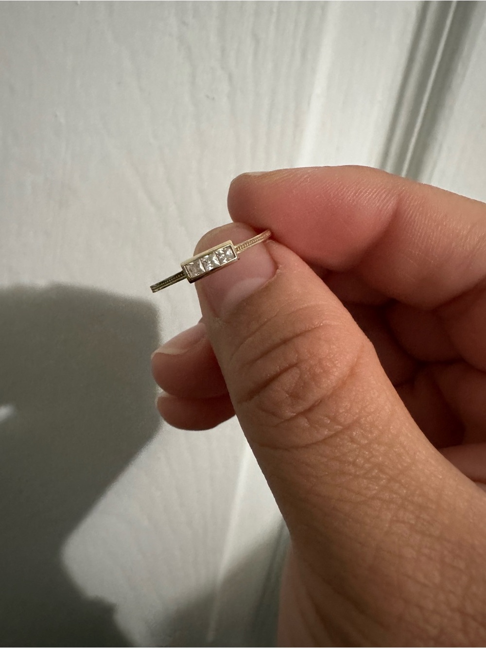 10kt Gold Bar Ring with Three Square CZ Stones - Women's Jewelry